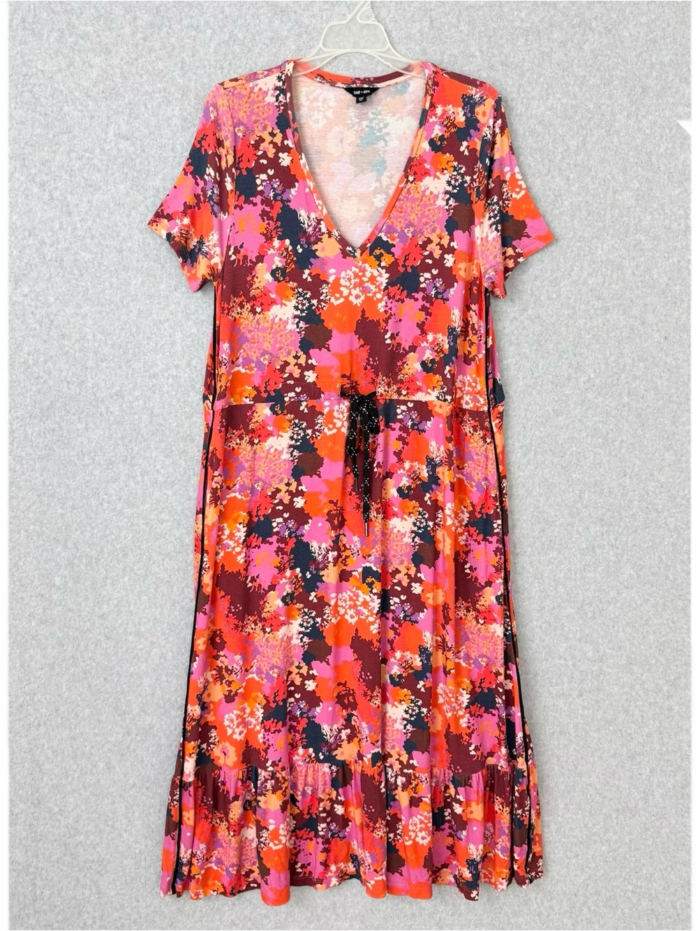 Saint + Sofia Floral Midi Maxi Dress Size 10 V Neck Stretch Meredith Sea Print